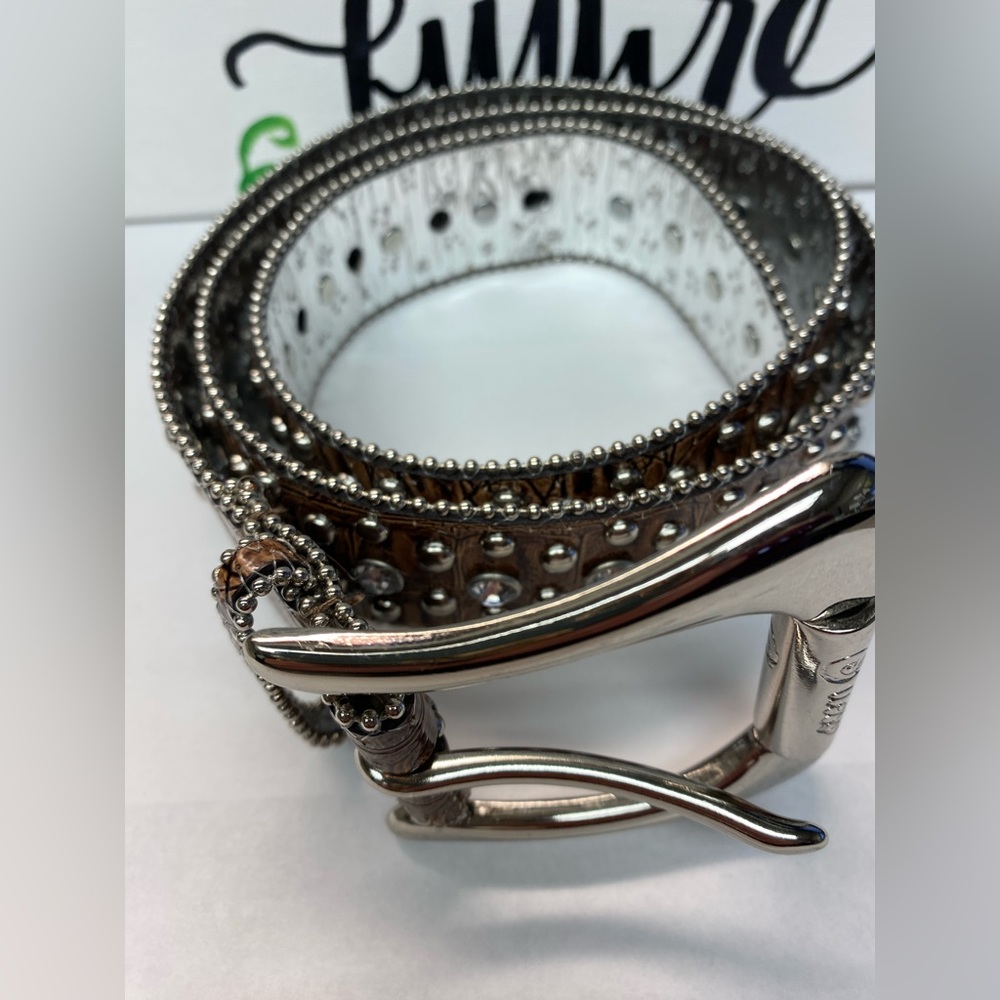 GUESS Western Unisex Stud & Rhinestone Embellished Belt Faux Leather, BROWN, Med - Picture 2 of 11
